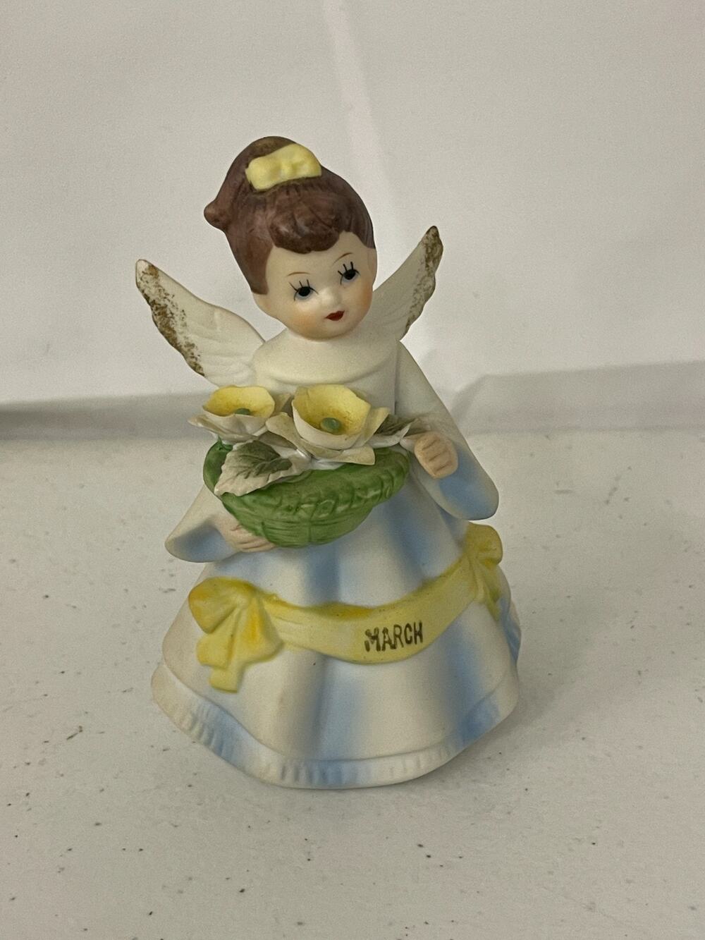 Vintage Brinn’s March Birthday Angel Figurine Blue Gown Daffodils Home Decor